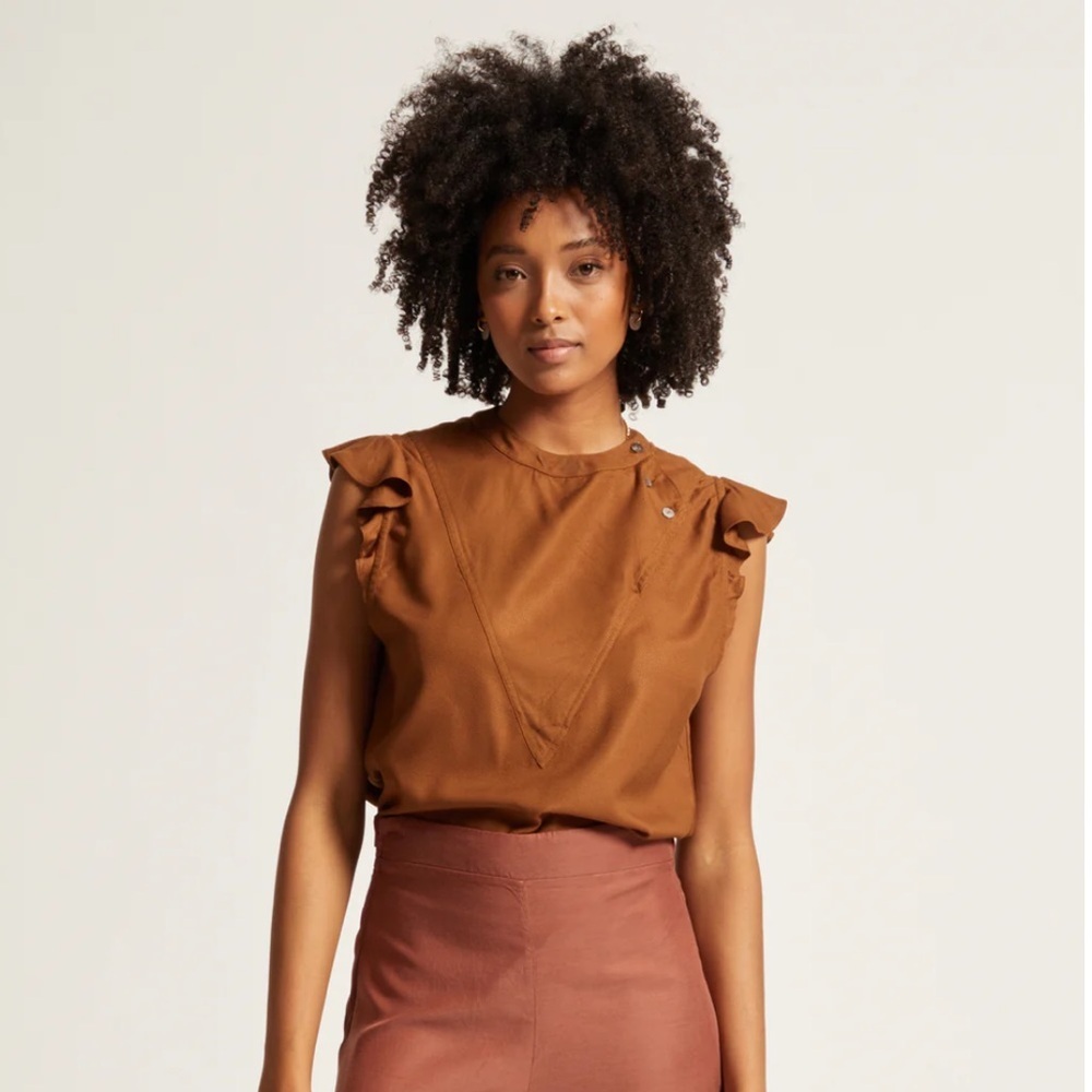 Sitting Pretty Mai Round Neck Frill Blouse South African Boutique Sleeveless Top
